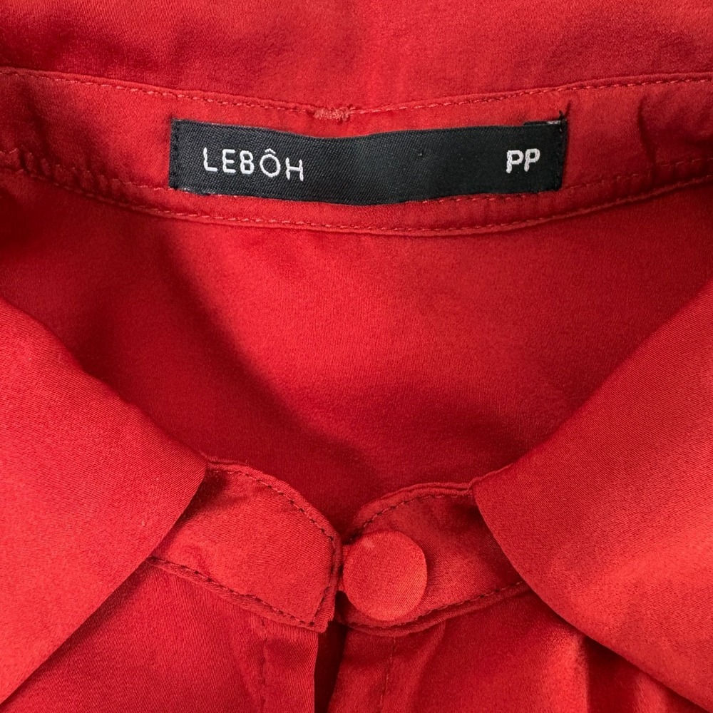 Lebôh Button Front Blouse SIze PP Orange Rust Satin Flounce Long Sleeve Top - Picture 8 of 11